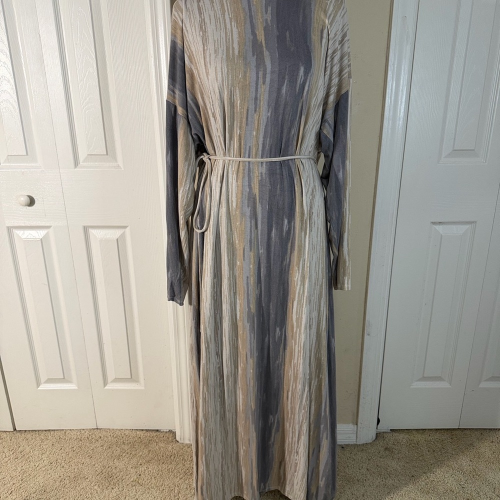 Cato Gray and Cream Long Sleeve Dress